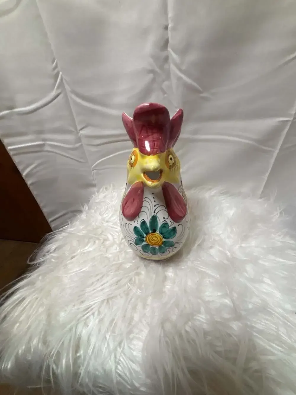 Vintage Italian Hand-Painted Majolica Rooster Pitcher for Williams Sonoma